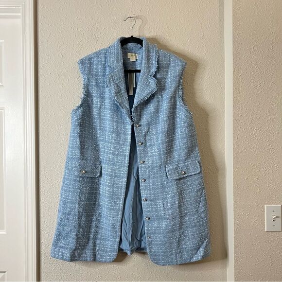 Anthropologie Maeve Sleeveless Tweed Blazer Mini Dress NEW Plus Size 18W in Blue - Picture 8 of 13
